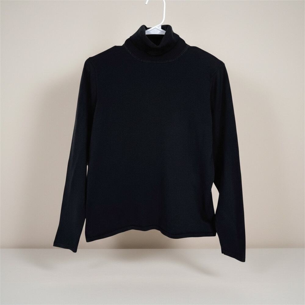 Pendleton Silk Blend Black Turtleneck Pullover Sweater Top Long Sleeve Size LG